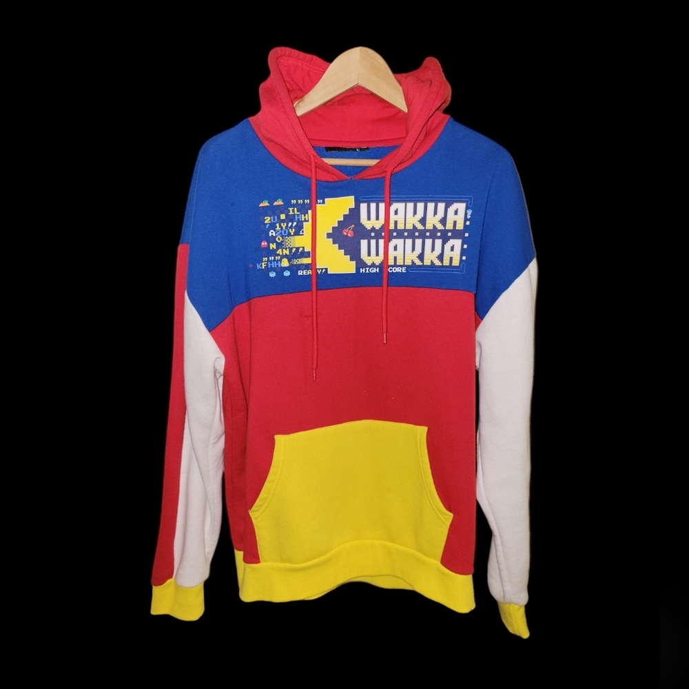 Pac-Man Adult Men's Pacman Wakka Wakka Pullover Hoodie Red Yellow Blue Medium